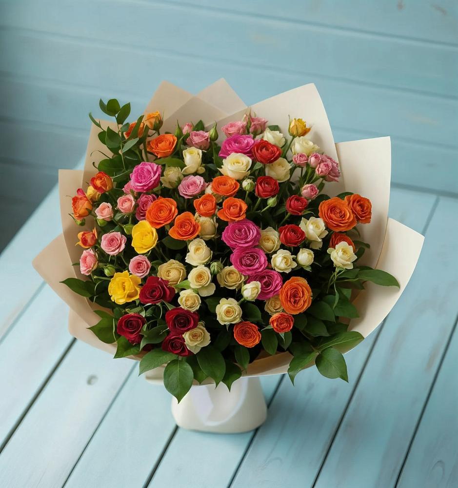 Букет Микс из разноцветных кустовых роз в Алуште